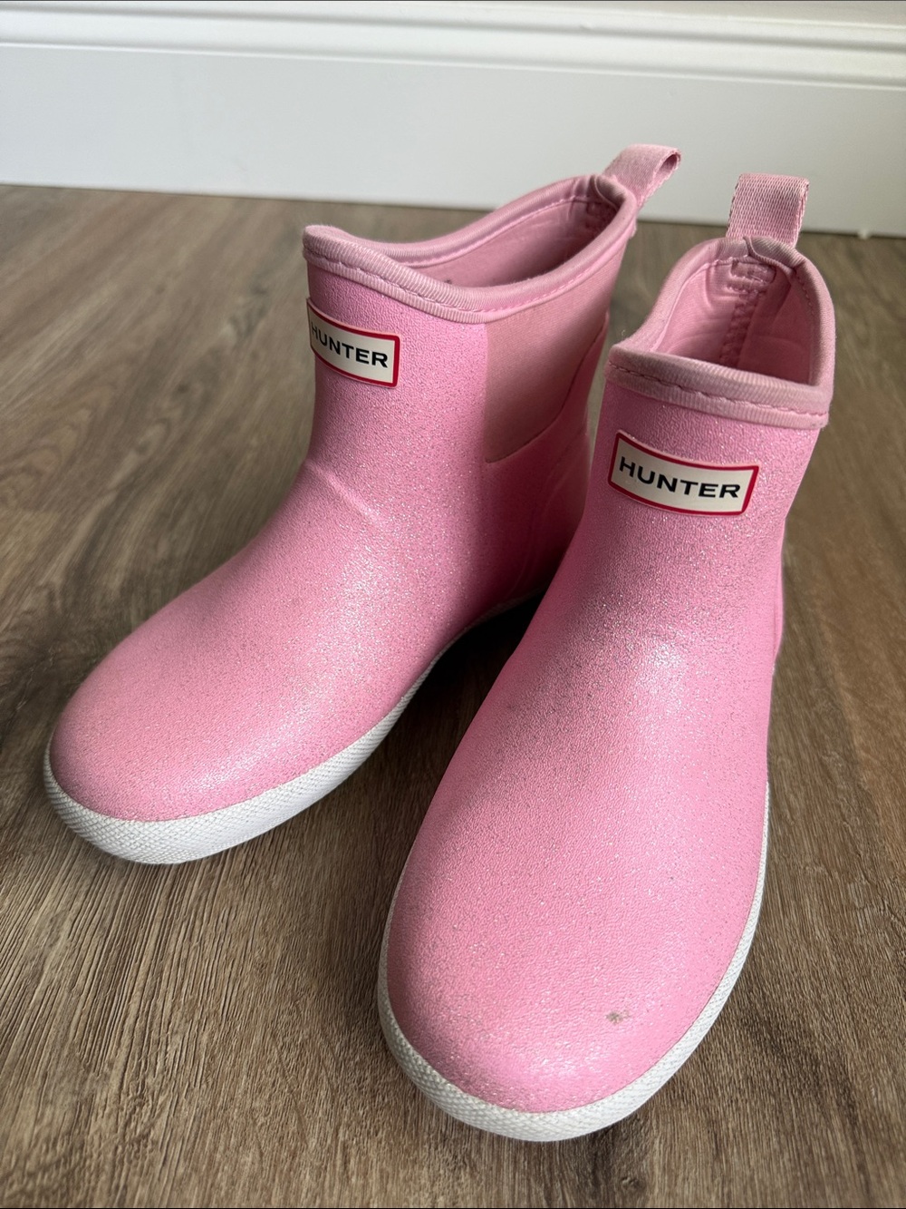 Hunter Kids Pink Glitter Ankle Rain Boots Size 2